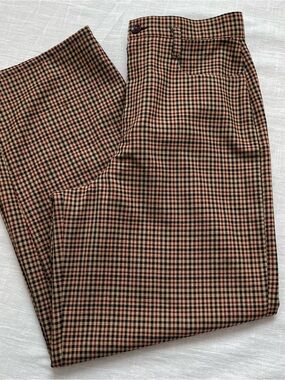 Annie Thompson Classic & Preppy Brown Plaid High-Waist Straight-Leg Trousers
